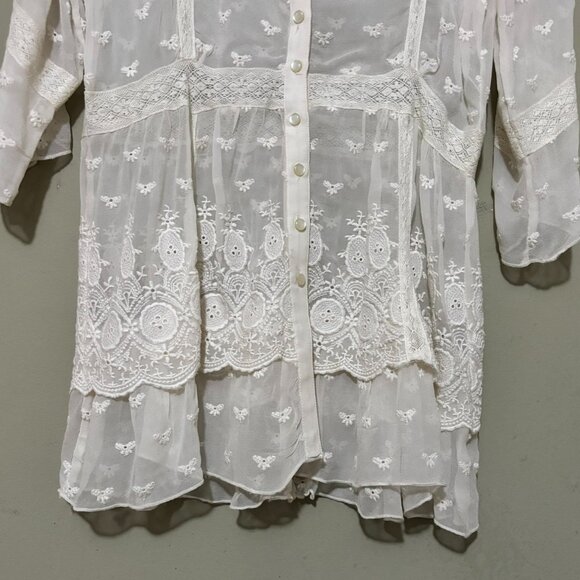 Sundance White Embroidered Sheer Lace Boho Tunic – Size S - Picture 4 of 6